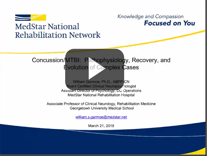 Concussion/mTBI: Pathophysiology, Recovery, and Evolution of Complex Cases Webinar Title Screen